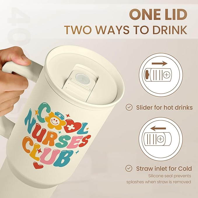 SANDJEST Nurse Tumbler 40oz, Cool Club Coffee Travel Mug With Straw - Perfect Nurse Gift for Any Occasion