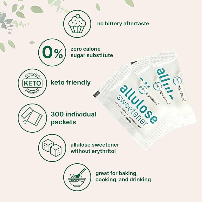 Allulose Sweetener, 300 Packets | Zero Calorie, Plant Based Sugar Substitute, No After Taste | Best for Coffee, Drinks, Tea, Snacks, Cooking, & Baking | Keto Diet & Vegan Friendly | Erythritol Free