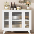 GarveeHome 36 Inch Coffee Bar Buffet Cabinet with Fluted Glass Doors and Gold Handles, Modern Sideboard Storage with Adjustable Shelves, for Kitchen Dining Room Living Room Entryway, White