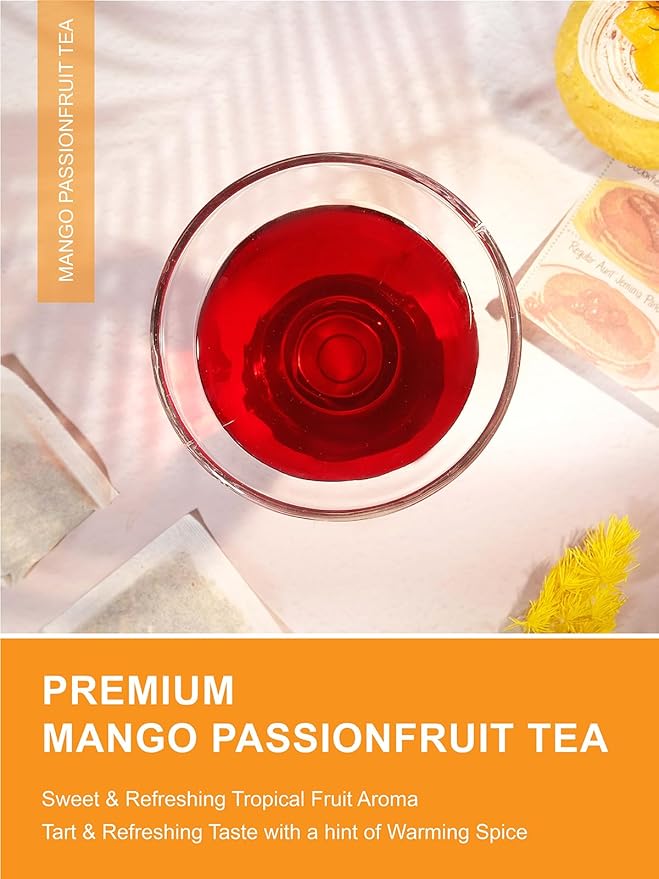 TeeLux Mango Passion Fruit Tea with Hibiscus Rosehip, Cinnamon & Citrus Blend, Caffeine-Free Tropical Tea, 100 Count