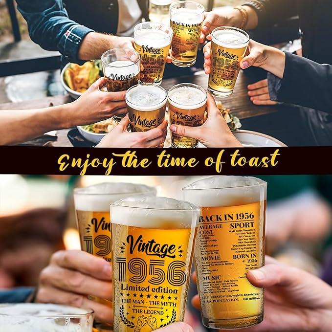 Funny 70th Birthday Gifts for Men Vintage 1956 Beer Drinking Glass Happy Anniversary 70th Birthday Party Supplies Decorations Gifts for 70 Year Old Him Boyfriend Dad Husband - 2026