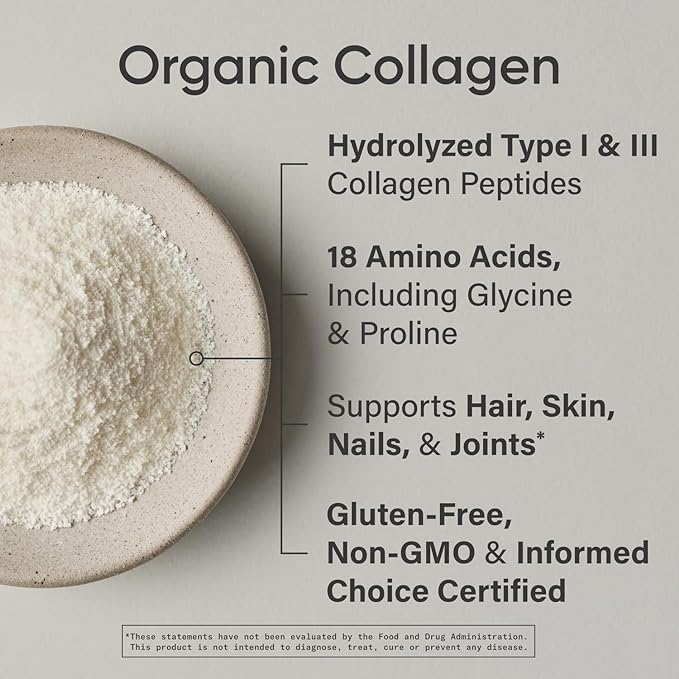Sports Research® Organic Collagen Peptides - Hydrolyzed Type I & III Collagen Protein Powder Made Sustainably from Grass-Fed Cows - USDA Organic· Non-GMO · Gluten Free - Unflavored, 30 Servings
