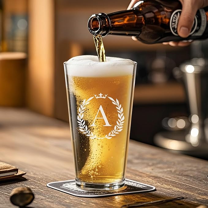 Personalized Beer Glasses Gifts for Men, 16 oz Pint Glasses Monogrammed A-Z Drinking Glass Cups Customized Gift, Unique Christmas Anniversary Birthday Gifts for Men Him Dad Brother Husband Grandpa (A)