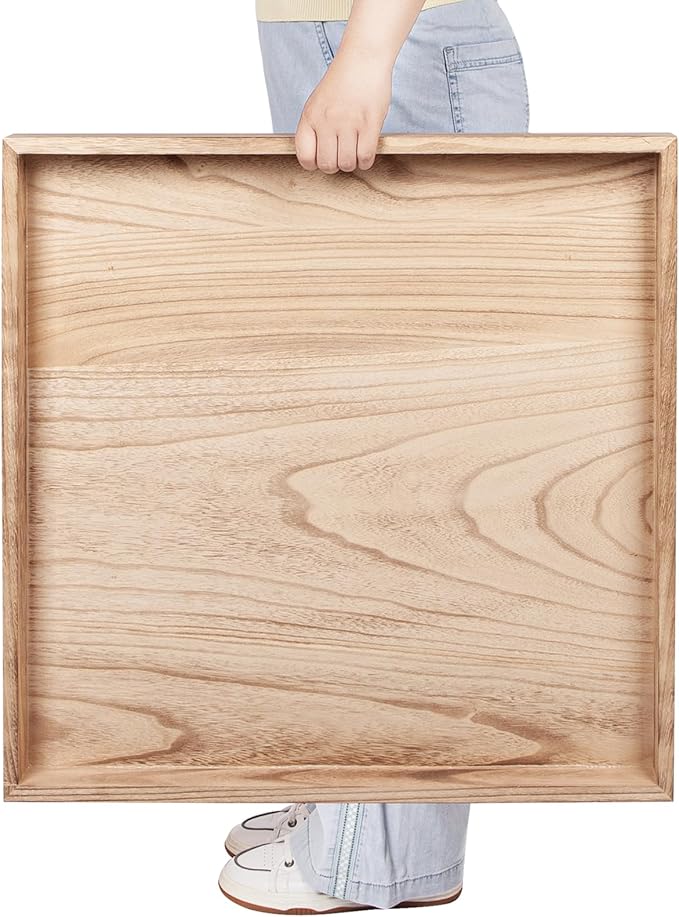 Ottoman Tray for Coffee Table Living Room Wood Serving Tray Large Wooden Square 24 Inches Rustic Torched