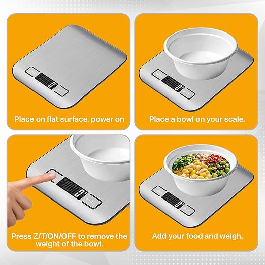 Food Kitchen Scale, Digital Food Scale with LCD Display Weight Measurement, 304 Stainless Steel, Kitchen Essentials and Accessories for Baking Cooking and Meal Prep