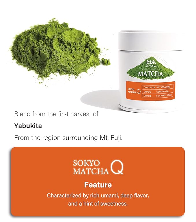 SOKYO ceremonial matcha powder series Rich and full-bodied flavor powdered green tea Japanese matcha (1.05oz / 30g, Fuji Ceremonial Q)