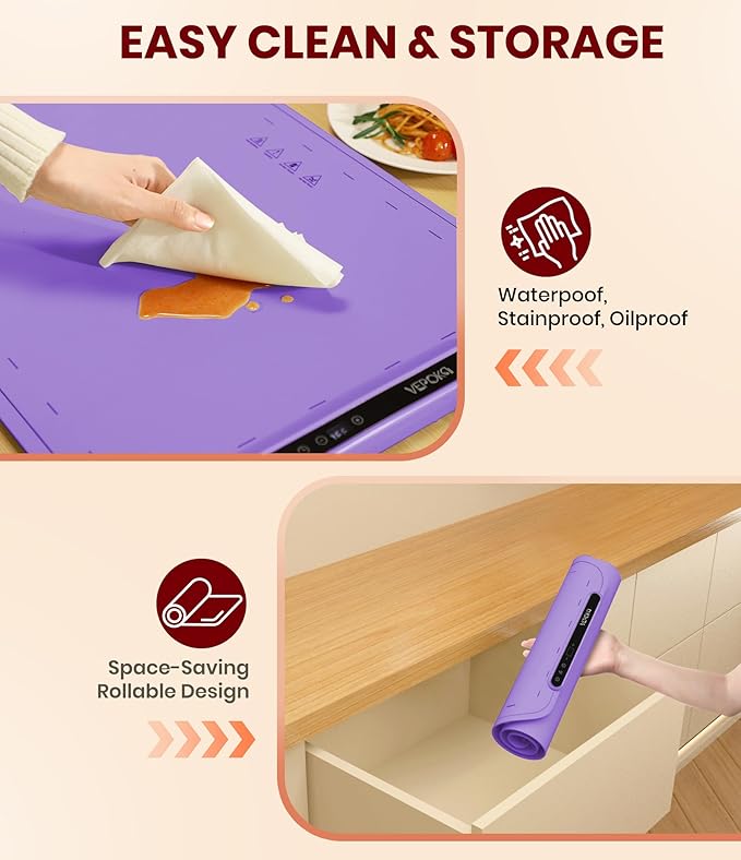 Warming Mat for Food, VEPOKA Food Warmer Mat for Countertop, Electric Warming Tray with 7 Temp Levels & Auto Shut-Off, Food Warmers for Parties, Ideal Gift for Kitchen & Buffet Use