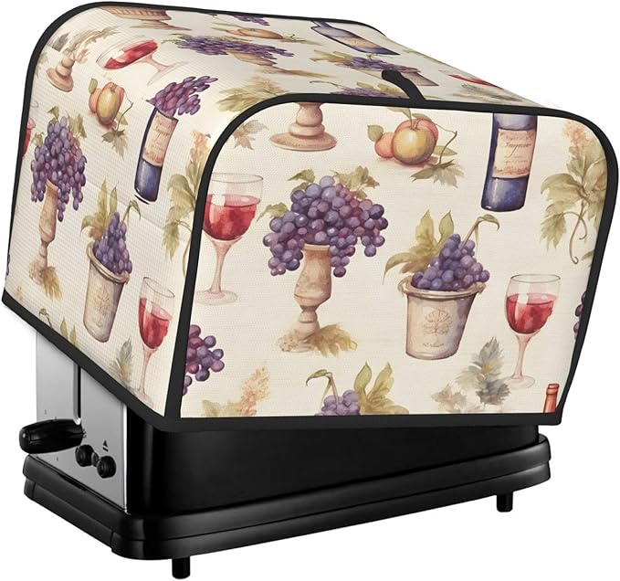 Retro Wine Grape 4 Slice Toaster Cover, Dustproof, Waterproof, Polyester, Easy to Clean, Great Gift