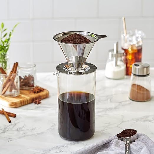 RSVP International Stainless Steel Pour Over Coffee Maker Use with 304SS Filter, 7x4x3.5