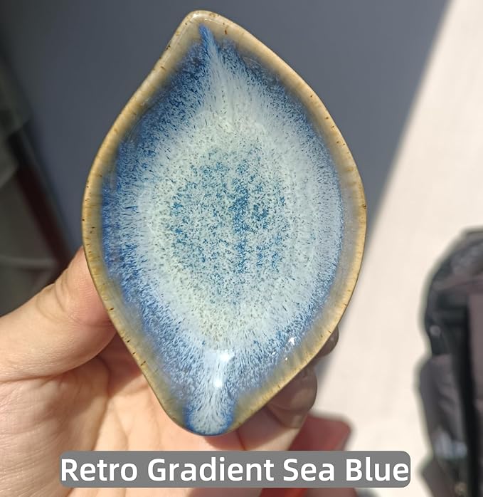 Coffee Spoon and Rest for Coffee Bar Accessories, Leaf Small Spoon Rest for Coffee Station, Tea Spoon Rest Tea Spoon Holder Teaspoon Rest, 1 PC (Retro Sea Blue with Rainbow Rose Spoon)