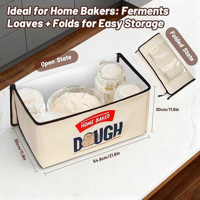 Upgraded Folding Bread Proofing Box with 3-Sided Heating, Built-in NTC Sensor & Precise 68-104°F Temp Control, 48H Timer, Metal Rack –Family-Size Dough Proofer for 2 Loaves, Sourdough & Pizza