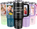 Personalized 40oz Tumbler with Handle, Custom Insulated Tumblers with Pictures Logo, Stainless Steel Travel Coffee Mug, Personalized Gifts for Women Men Birthday Fathers Day Mothers Day