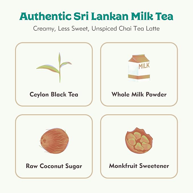 Sri Lankan Milk Tea Gift Box – 15 Servings – Creamy Ceylon Black Tea Latte Blend with Whole Milk – Scoopable Milk Tea Powder – No Refined Sugar – Authentic Sri Lankan Tea – Cozy Gift Box
