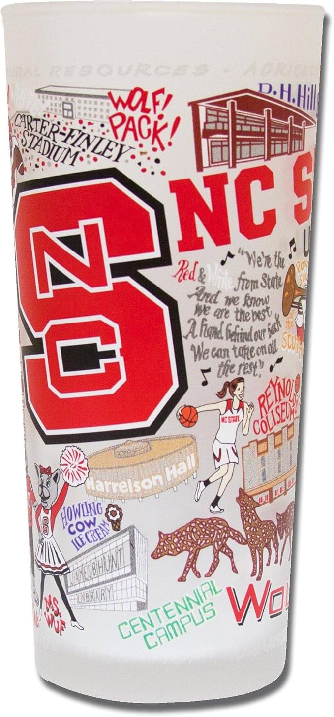 Catstudio Drinking Glass, North Carolina State University Glass Cup for Kitchen, 15oz Dishwasher Safe Tumbler for NCSU Alumni
