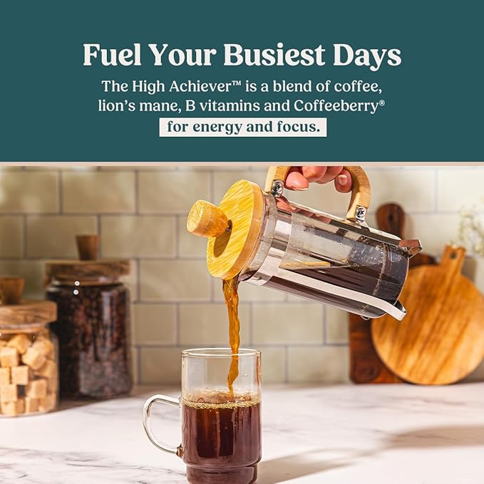 Bulletproof The High Achiever Single-Serve Pods, 10 count, Medium-Dark Roast Enhanced Coffee with Lion's Mane Mushroom, B Vitamins, and Adaptogens for Energy and Focus, Packaging May Vary