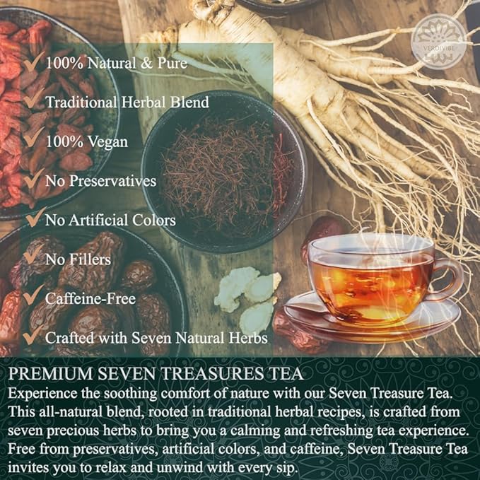 Premium Ginseng Kidney Liver Tea - 7 Treasures Traditional Tea for Men’s & Women’s Daily – 20 Bags/Box (20, Gingseng)