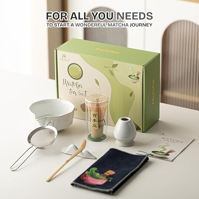 Matcha Whisk Set 8 Pcs Matcha Set with Matcha Bowl (Chawan), Matcha Whisk, Holder & Accessories – Complete Matcha Kit for Ceremony, Traditional Tea Set for Making Latte, Gift for Family & Friends