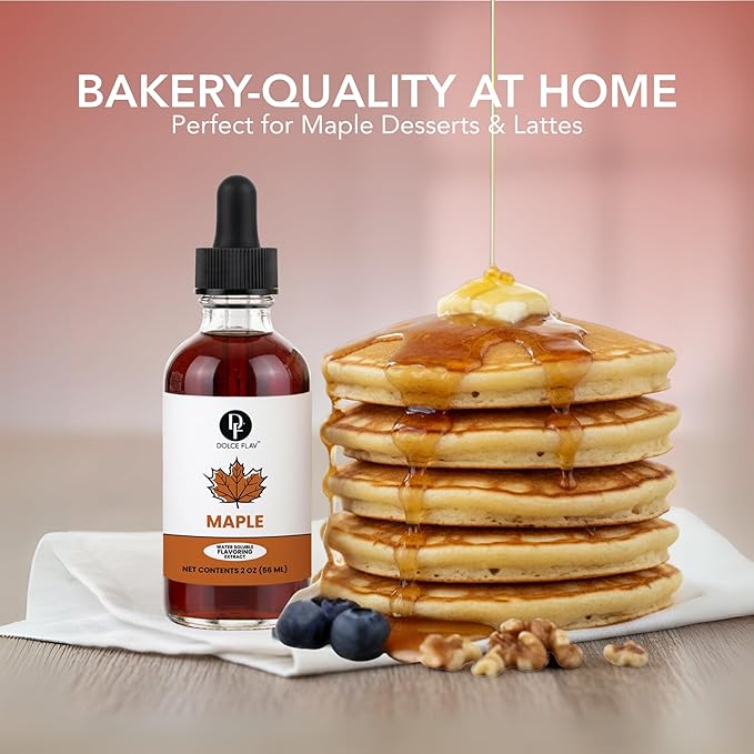 Dolce Flav Maple Extract - 2 Ounce Water-Soluble Multipurpose Flavoring Ideal for Baked Goods, Beverages, Coffee, Desserts & Ice Cream - Perfect Kitchen Gift for Holidays