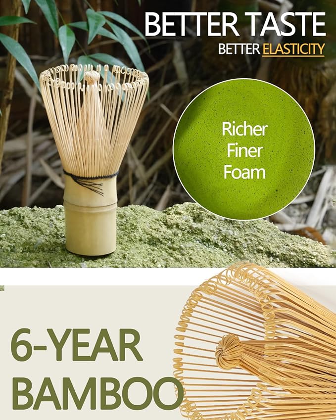 Matcha Whisk, Matcha Bamboo Whisk, Matcha Whisks Set for Matcha Powder Handcrafted Organic Traditional Japanese Chasen, 100-Prong Matchas Stirrer Wisk Mixer Brush for Authentic Tea Preparation