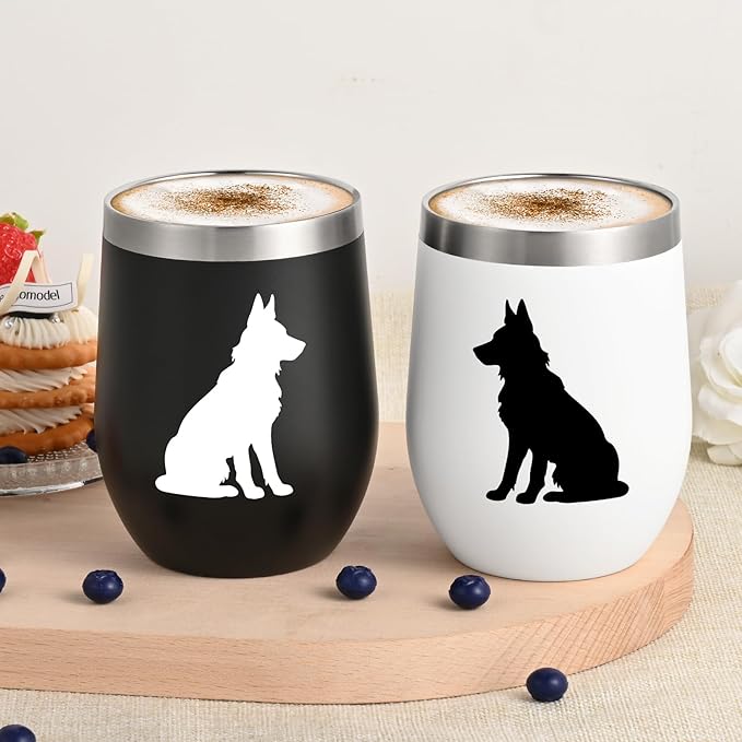Lifecapido German Shepherd Gifts, German Shepherd Silhouette Insulated Wine Tumbler Set of 2, Unique Christmas Birthday Dog Lovers Gifts for German Shepherd Owners