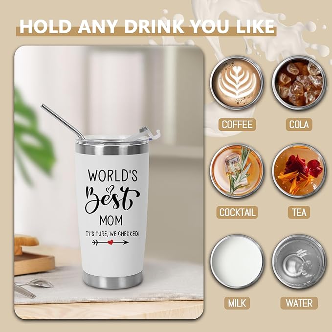 Mothers Day Gifts for Mom Women from Son, Daughter, World's Best Mom Gift for her Ideas Thank You Present - 20 OZ Travel Coffee Tumbler