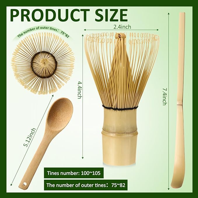LemonRoad 10 Set Matcha Whisk Bulk (Chasen) with Traditional Scoop (Chashaku) and Tea Spoon, 100 Prong Bamboo Whisk for Matcha Powder Handcrafted Stirrer Mixer Brush Gift