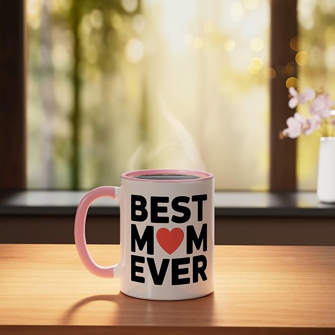 Best Mom Ever Heart Mother's Day Love Ceramic Mug, Pink/White