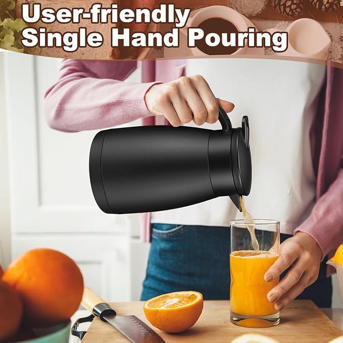 Uiifan 2 Pcs 25 Oz Thermal Coffee Carafe Stainless Steel Insulated Vacuum Coffee Carafes Double Walled Vacuum Thermal Pot Flask with Brushes for Keeping Cold Hot Tea Water Milk Home Office (Black)