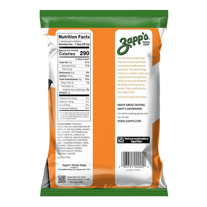 Zapp’s New Orleans Kettle-Style Potato Chips Hotter â€˜n Hot Jalapeno Flavor (2 oz Bags, 25 Count), Crunchy Chips with a Spicy Kick, Perfect On-The-Go, Gluten Free Snack