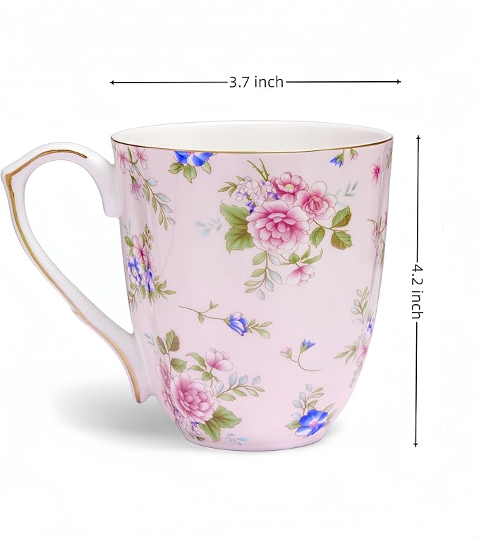 13oz Bone China Floral Mug with Gold Bone China Coffee Mugs Bone Teacup Christmas Mugs Birthday Gifts for Women Mom Friends Coworker