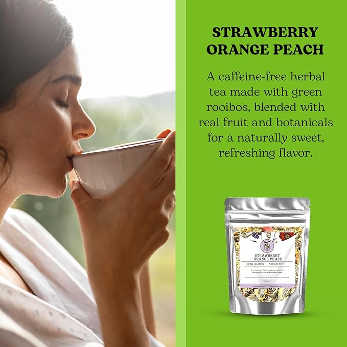 Nelson's Tea Strawberry Orange Peach - Caffeine Free Herbal Rooibos Loose Leaf Tea - Irresistable Blend of Green Rooibos, Orange Peel, Marigold and Strawberries - Fruit Loose Leaf (Sample 0.4 Oz)