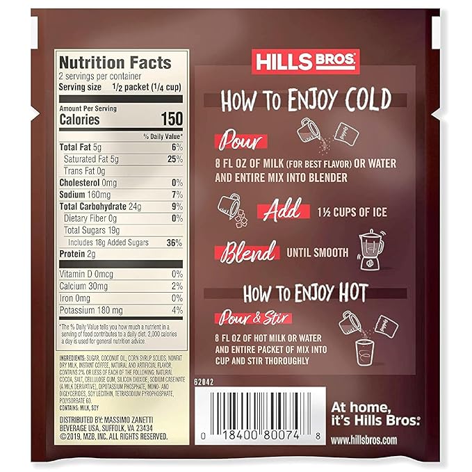 Hills Bros. Frappés Instant Drink Mix – Indulgent Café-Style Beverage – Gluten-Free, Kosher-Certified – Easy to Make Hot or Cold – Premium, Rich Taste, Gourmet Coffee Experience – Toffee Butter Cake, 2.3 oz ( Pack of 12 )