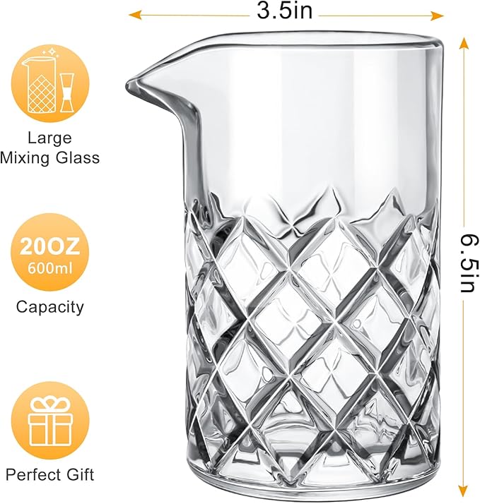 LIGHTEN LIFE Cocktail Glass, 20 oz Crystal Mixing Beaker, Old Fashioned Bar Stirring Glass
