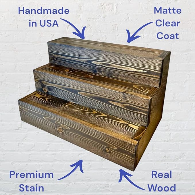 Handmade Tiered Display Shelving - Three Tier Bar Display - Bar Organizer - Liquor Bottle Display (30" with Back, Dark Walnut)