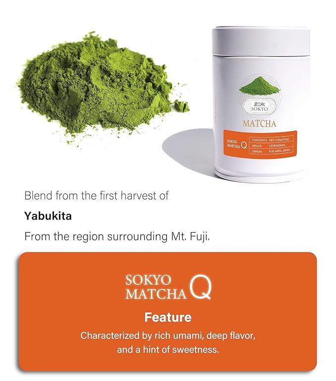 SOKYO ceremonial matcha powder series Rich and full-bodied flavor powdered green tea Japanese matcha (3.52oz / 100g, Fuji Ceremonial Q)
