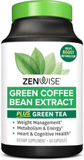 Zenwise Health EGCG Green Tea Extract Capsules with Coffee Bean Extract - 50% EGCG + 98% Polyphenols Supplement - Green Tea Pills for Skin and Heart Support + Brain Health and Memory Boost - 60 Count