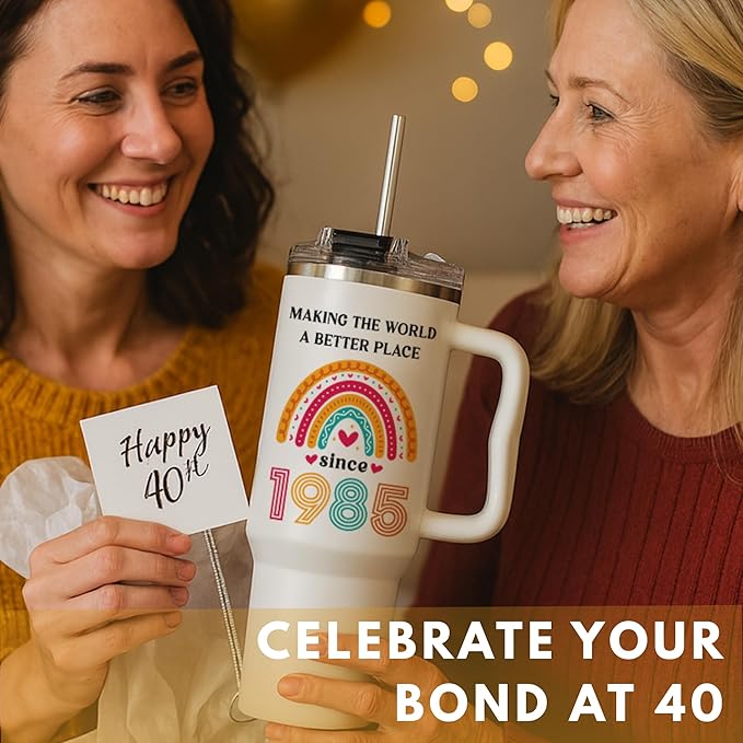 Vivulla68 40th Birthday Gifts Women - 40th Birthday Gifts For Women, Her, Mom - 40 Year Old Gift Ideas For Female, Turning 40, Forty Years Old Gift For Lady, 40 and Fabulous Tumbler 40 Oz, 1985 Cup