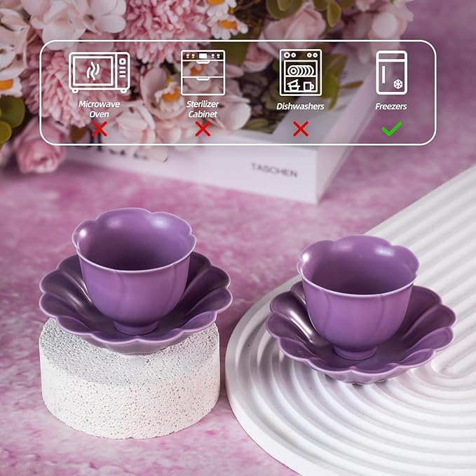 KAMMAK Ceramic Tea Cups Small, Cute Vintage Coffee Cup Set of 2, Porcelain Teacups Espresso Mug, 1.9oz Hand Painted Chinese Afternoon Tea Party Mugs, Birthday Gift for Women Men, Fragrant Purple