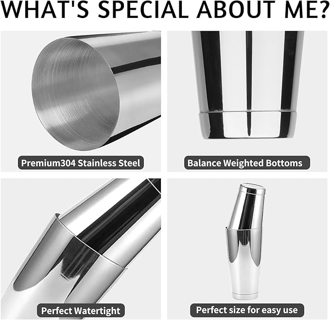 Stainless Steel Boston Shaker - 2-Piece 18oz & 28oz Professional Bartender Cocktail Shaker Bartender Shaker Kit