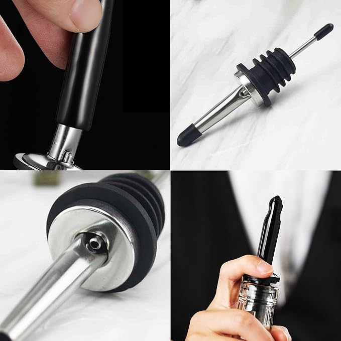 Liquor Pour Spouts with Dust Caps - Speed Pourer Nozzles for Alcohol & Liquor Bottles | Pro Bar & Home Use Bartender Accessories with Leak-Proof & Rustproof Toppers