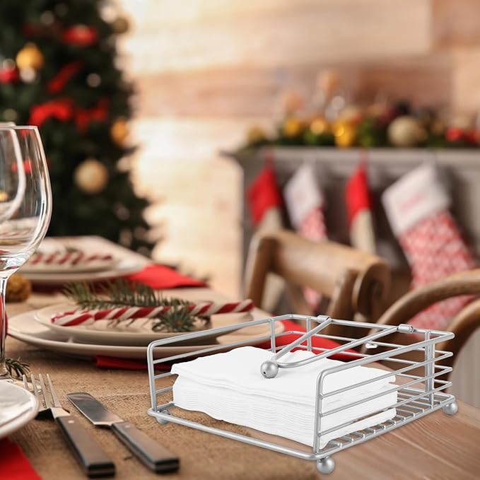 3PCS Napkin Holders for Paper Napkins, Silver Flat Napkins Holders, Metal Napkin Dispenser for Kitchen Tables, Farmhouse, Dinner, Outdoor