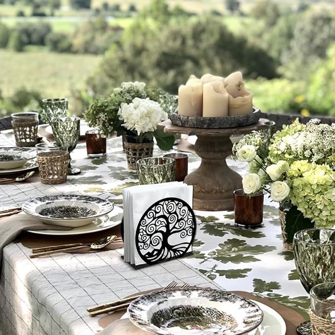 Tree of Life Decorative Black Metal Napkin Holder for Table, 5.3" x 4.9" x 1.9" Tree Standing Napkin Holder for Home Kitchen Restaurant Picnic Party Coffee Bar Dining Room