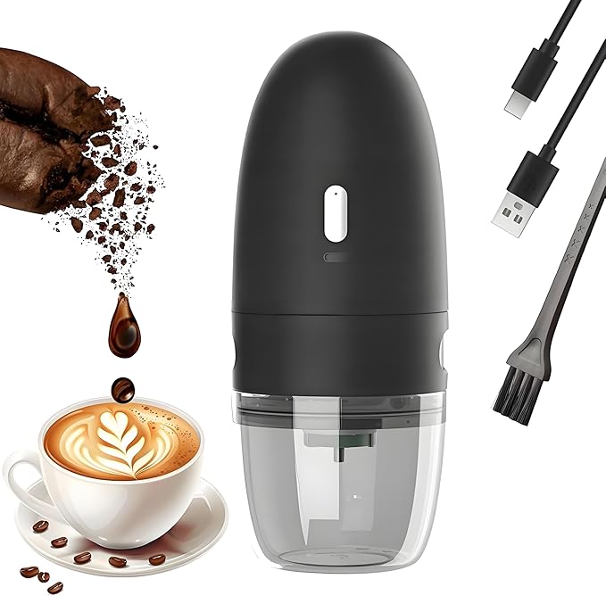 Portable Electric Coffee Grinder， Upgraded Adjustable Fine to Coarse Settings, Stainless Steel Conical Burr Rechargeable and Faster Grinding for Office,Home,Camping,Travel,Black