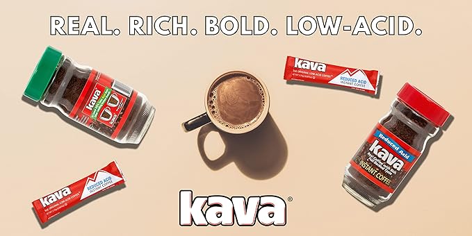 Kava Low Acid Instant Coffee Single Serve Stick Packets, 20 Count