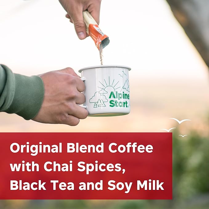 Alpine Start Instant Dirty Chai Latte, Coffee Blended with Traditional Chai Spices, Black Tea and Soy Milk, Vegan and Dairy Free (0.70 Oz) Pack of 5 (3 Pack - Total 15 Sticks)