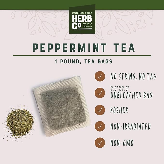 Peppermint Tea, by Herb Co, Caffeine Free, Tea, Soothes Digestion & Belly, Herbal Tea, 1 lb