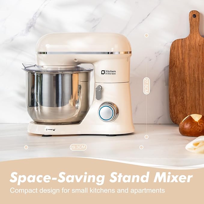 Kitchen in the Box Stand Mixer, 3.5 QT Small Kitchen Electric Stand Mixers, 10-Speed Portable Lightweight Dough Mixer for Daily Use with Egg Whisk, Dough Hook, Beater (Cream White)