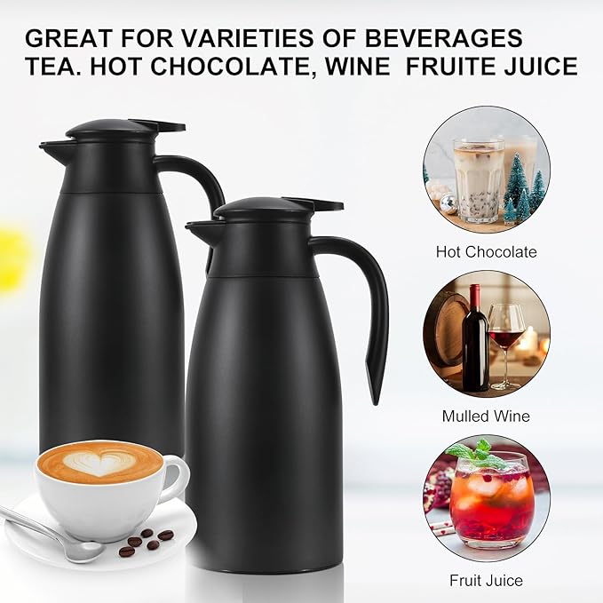 70 Oz Updated Insulated Stainless Steel Carafe, Double Walled Vacuum Coffee Carafe-Keeping Hot Coffee & Water Hot for 12Hours(Red)