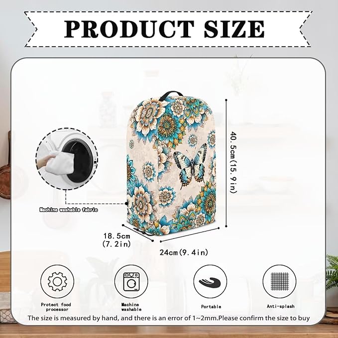 Floral Butterfly Blender Cover Dust Cover Appliance Dust Cover for Small Food Processor Coffee Maker Juice Maker with Top Handle Kitchen Decor Foldable