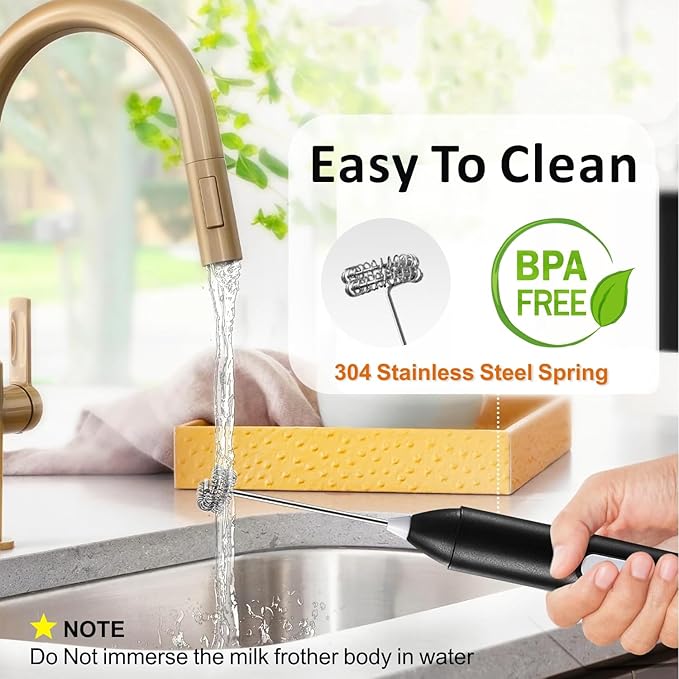Rechargeable Milk Frother, Handheld Drink Mixer Electric Foam Maker for Coffee with Stainless Steel Whisk ＆ 3 Speeds, USB-C Coffee Frother Wand for Latte, Matcha, Protein Powder, Xmas Gift (Black)
